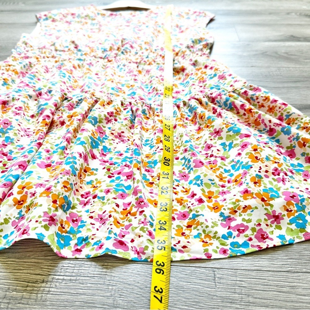 Kori Sage Combo Dress‎ Mini Elastic Shirring V-Neck Sleeveless Lined Floral - Picture 11 of 16